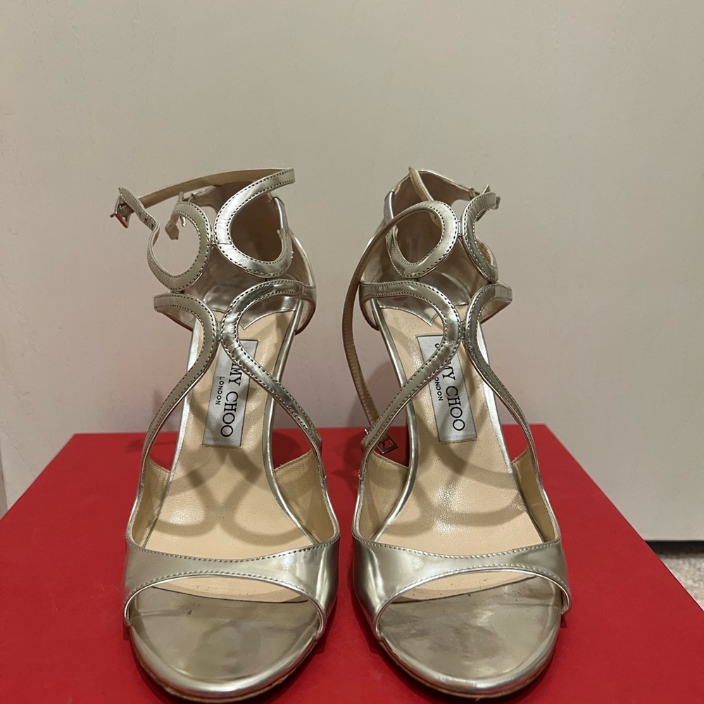 JIMMY CHOO SILVER HEELS LANG 100